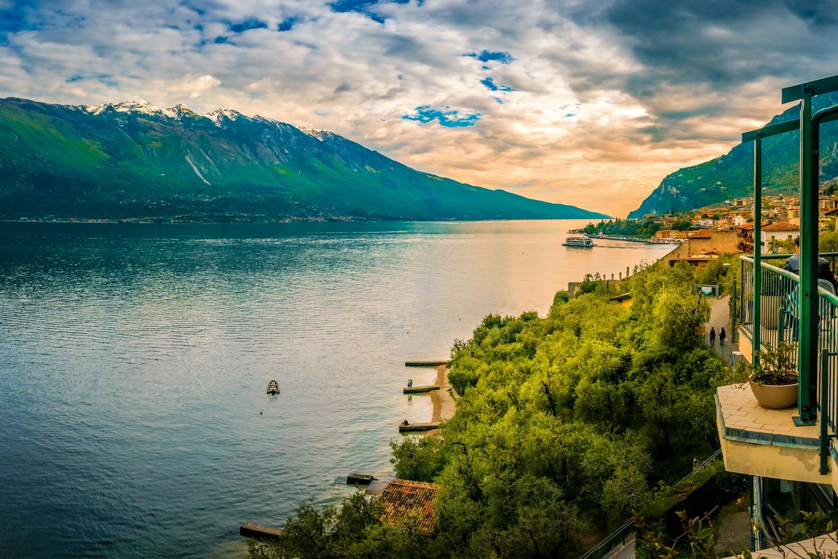 Lakeside terrace at sunset