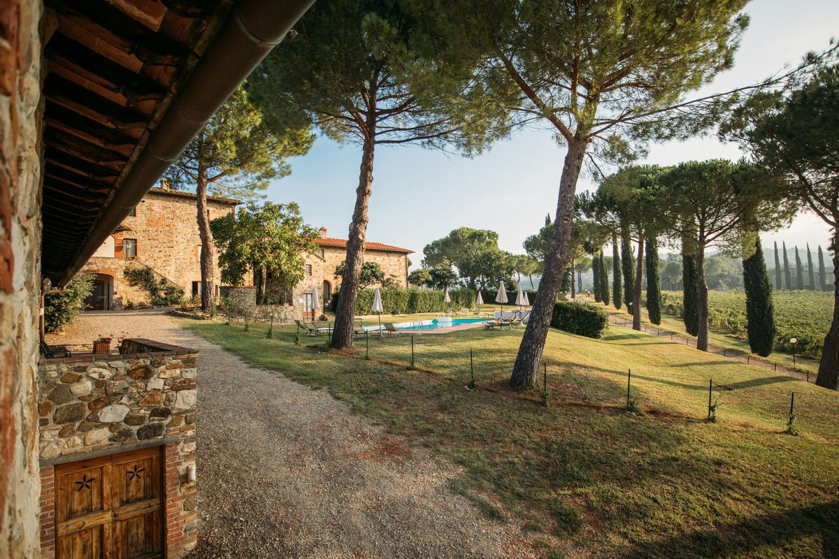Stone villa with pines and pool